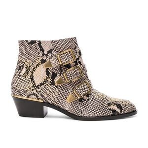 CHLOE Susanna Python Print Leather Studded Ankle Boots NEW EU 37/ US 7